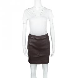 Pre Owned T by Alexander Wang Dark Brown Lambskin Leather Mini Skirt S