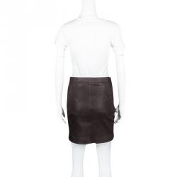 Pre Owned T by Alexander Wang Dark Brown Lambskin Leather Mini Skirt S
