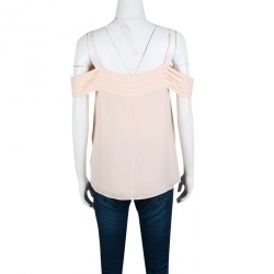 Pre Owned T by Alexander Wang Peach Silk Georgette Pleat Detail Off Shoulder Top S