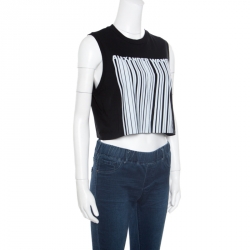Pre Owned Alexander Wang Black Barcode Printed Cotton Sleeveless Cropped Top M