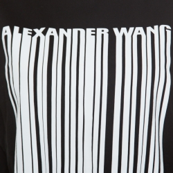 Pre Owned Alexander Wang Black Barcode Printed Cotton Sleeveless Cropped Top M