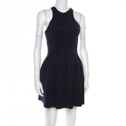 T by Alexander Wang Navy Blue Box Pleated Neoprene Flared Dress XS