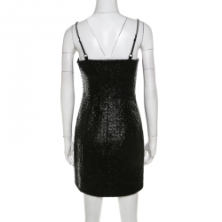 Alexander Wang Metallic Black Cotton Blend Tweed Chain Strap Detail Mini Dress S