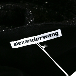 Alexander Wang Metallic Black Cotton Blend Tweed Chain Strap Detail Mini Dress S