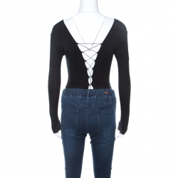 T by Alexander Wang Black Lace Up Jersey Bodysuit S