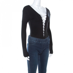 T by Alexander Wang Black Lace Up Jersey Bodysuit S