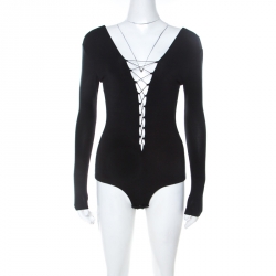 T by Alexander Wang Black Lace Up Jersey Bodysuit S