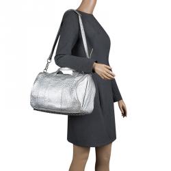 Alexander Wang Silver Pebbled Leather Rocco Duffel Bag