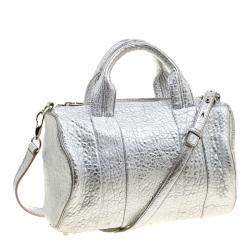 Alexander Wang Silver Pebbled Leather Rocco Duffel Bag