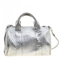 Alexander Wang Silver Pebbled Leather Rocco Duffel Bag