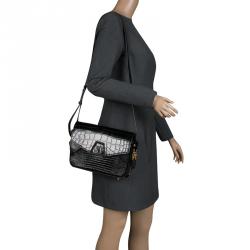 Alexander Wang Black Croc and Lizard Embossed Leather Tri Fold Shoulder Bag