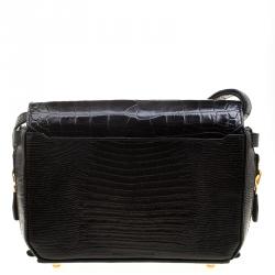 Alexander Wang Black Croc and Lizard Embossed Leather Tri Fold Shoulder Bag