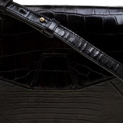 Alexander Wang Black Croc and Lizard Embossed Leather Tri Fold Shoulder Bag