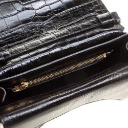 Alexander Wang Black Croc and Lizard Embossed Leather Tri Fold Shoulder Bag