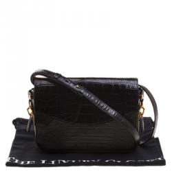 Alexander Wang Black Croc and Lizard Embossed Leather Tri Fold Shoulder Bag