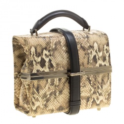 Alexander Wang Beige/Black Python Embossed Leather Top Handle Box Bag 