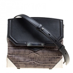 Alexander Wang Black/Grey Croc Embossed and Leather Marion Shoulder Bag