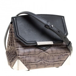 Alexander Wang Black/Grey Croc Embossed and Leather Marion Shoulder Bag