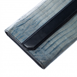 Alexander Wang Grey/Blue Lizard Embossed Leather Wallet