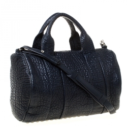 Alexander Wang Navy Blue Textured Leather Rocco Duffel Bag