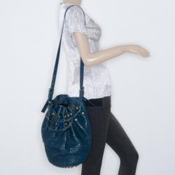 Alexander Wang Blue Diego Textured-Leather Bucket Bag