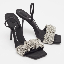 Pre Owned Alexander Wang Black Fabric Julie  Crystal Embellished Sandals Size 38.5