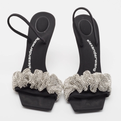Pre Owned Alexander Wang Black Fabric Julie  Crystal Embellished Sandals Size 38.5