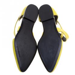 Alexander Wang Fluorescent Yellow Lizard Embossed Leather Tabea Cross Strap Flat Sandals Size 39.5