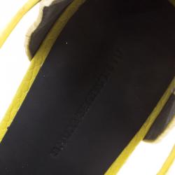 Alexander Wang Fluorescent Yellow Lizard Embossed Leather Tabea Cross Strap Flat Sandals Size 39.5