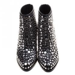 Pre Owned Alexander Wang Black Studded Leather Gabi Ankle Boots Size 35.5