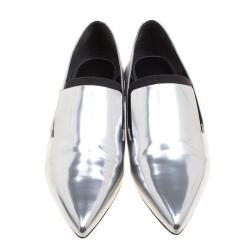 Alexander Wang Metallic Silver Mirrored Leather Jamie Pointed Toe Loafers Size 37.5