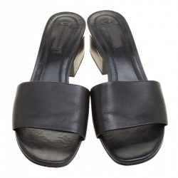 Alexander Wang Black Leather Lou Slides Size 38