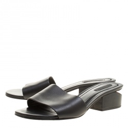 Alexander Wang Black Leather Lou Slides Size 38