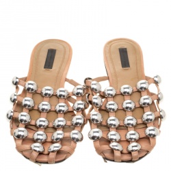 Pre Owned صندل سلايد أليكساندر وانغ أميليا جلد بيج مرصع مقاس 38