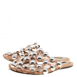 Pre Owned صندل سلايد أليكساندر وانغ أميليا جلد بيج مرصع مقاس 38