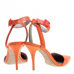 Alexander Wang Orange Snake Embossed Leather Lovisa Pointed Toe Ankle Strap Sandals Size 37