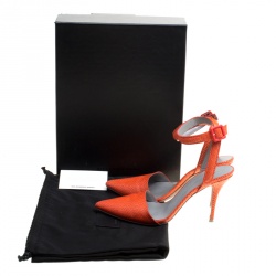 Alexander Wang Orange Snake Embossed Leather Lovisa Pointed Toe Ankle Strap Sandals Size 37