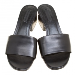 Alexander Wang Black Leather Lou Slides Size 37.5
