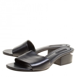 Alexander Wang Black Leather Lou Slides Size 37.5