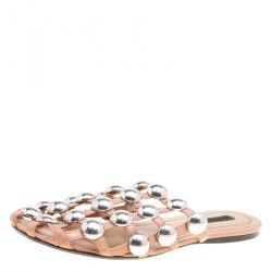 Alexander Wang Brown Leather Amelia Studded Flat Slides Size 37.5