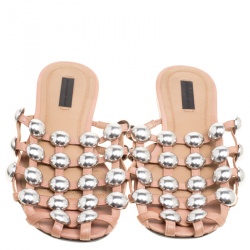 Alexander Wang Brown Leather Amelia Studded Flat Slides Size 37.5