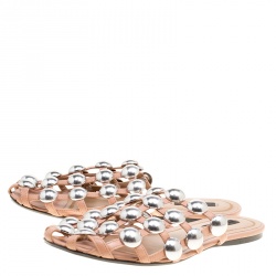 Alexander Wang Brown Leather Amelia Studded Flat Slides Size 37.5