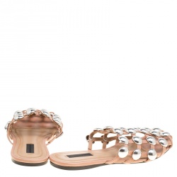 Alexander Wang Brown Leather Amelia Studded Flat Slides Size 37.5