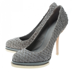 Pre Owned Alexander Wang Grey Perch Leather Aida Platform Pumps Size 39