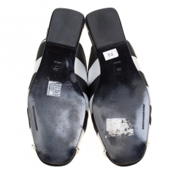 Alexander Wang Black/Silver Cotton Blend Jaelle Flat Slide Mules Size 39