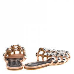 Alexander Wang Beige Satin Amelia Studded Flat Slides Size 35.5