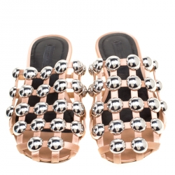 Alexander Wang Beige Satin Amelia Studded Flat Slides Size 35.5