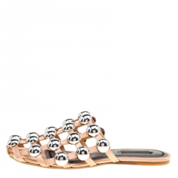 Alexander Wang Beige Satin Amelia Studded Flat Slides Size 35.5