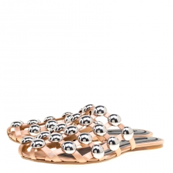 Alexander Wang Beige Satin Amelia Studded Flat Slides Size 35.5
