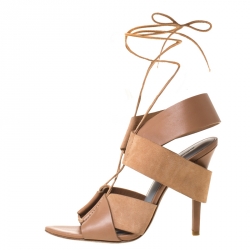 مملوكة مسبقًا صندل اليكساندر وانغ تفريغات مقدمة مفتوحة رباط كاحل سويدي و جلد بيج داكن مقاس 37.5